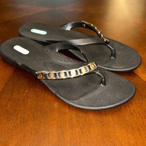 OKA b. Black Gold Embellished Flip Flops Size 40 US 10